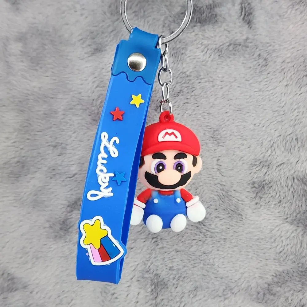 *NEW* Mario! Super Mario 3D Figure Keychain & Strap Bag Charm PVC/Silicone Blue